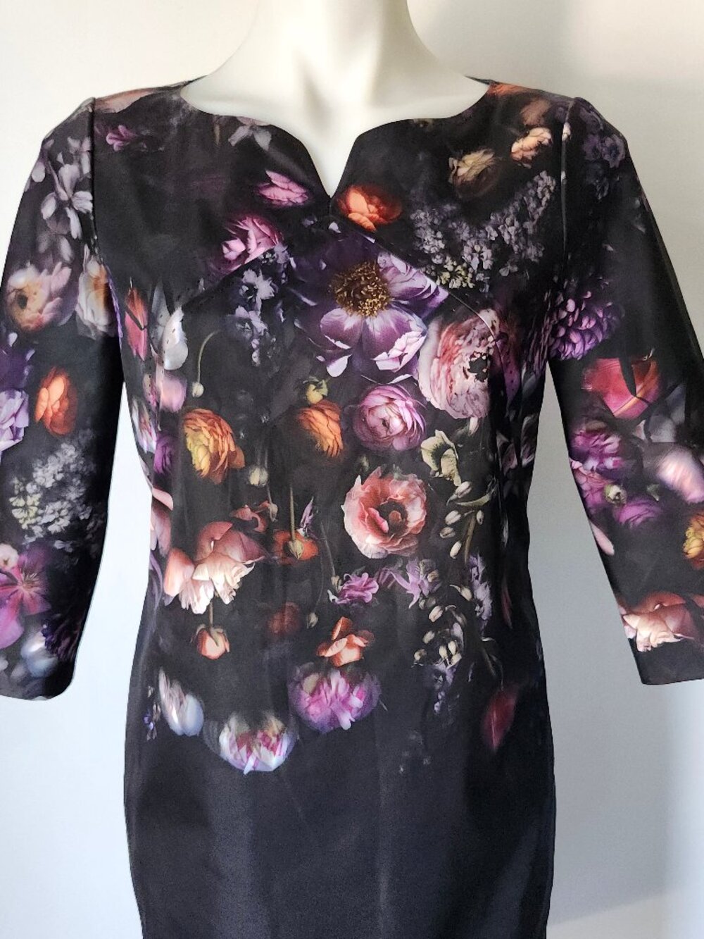 Ted Baker London Shadow Floral ATIENO Black Floral 3/4 Sleeve Dress - Picture 9 of 16